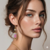 Bohemian style dangle earrings featuring oval pink stones and delicate cluster seed pearls.