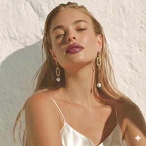 Detailed shot of handcrafted 18k gold-plated earrings with a mismatched linear and oval design, perfect for modern bridal or festive wear.